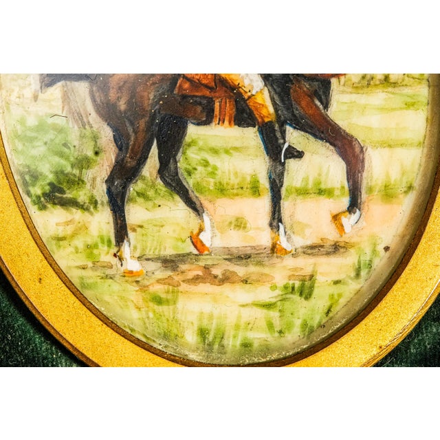 Exquisite Rare Pair Victorian Antique Portrait Miniature Paintings English Country Horse Equestrian Theme For Sale - Image 12 of 16