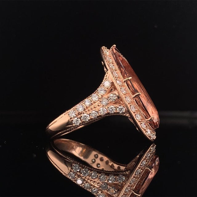 Metal Morganite Diamond Ring 14k Rose Gold 6.91 TCW Certified For Sale - Image 7 of 16