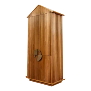 Midcentury Modern Hardwood Pagoda Form Dry Bar Cabinet