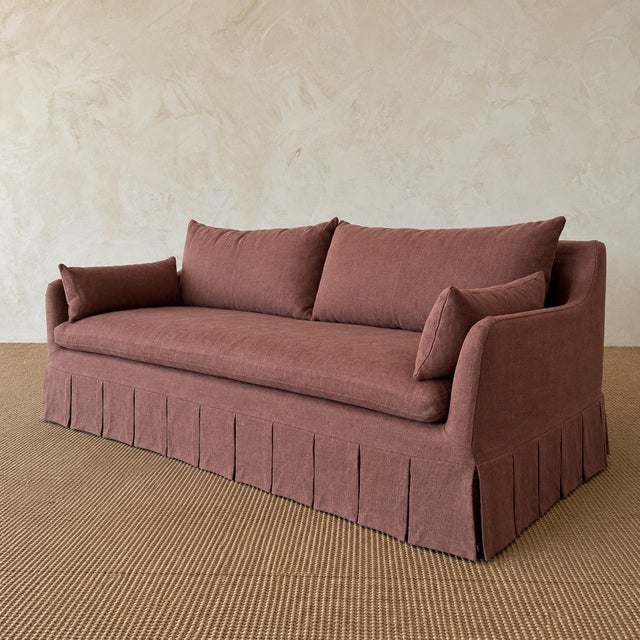 Parisian Sofa Slip Covered in Belgian Dark Rust Linen For Sale - Image 4 of 8
