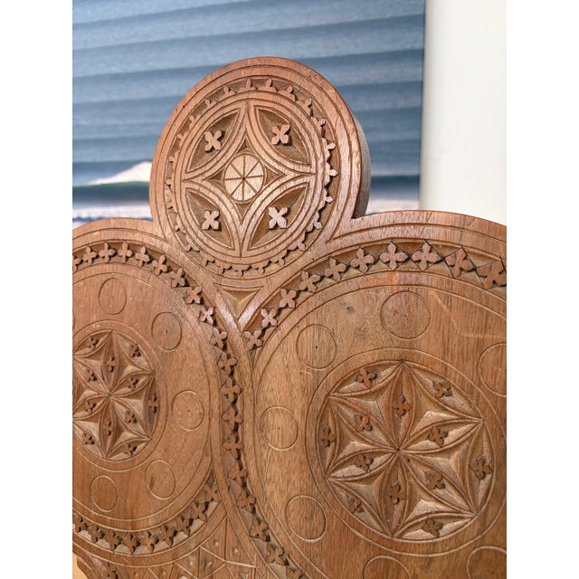 Rustic European Hand-Carved Walnut Folk Art Chairs Pair For Sale - Image 3 of 6