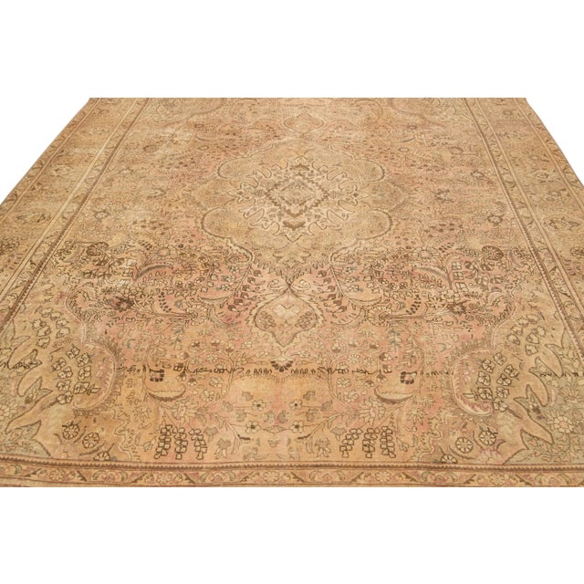 Persian Beige Vintage Persian Handmade Medallion Wool Rug For Sale - Image 3 of 7