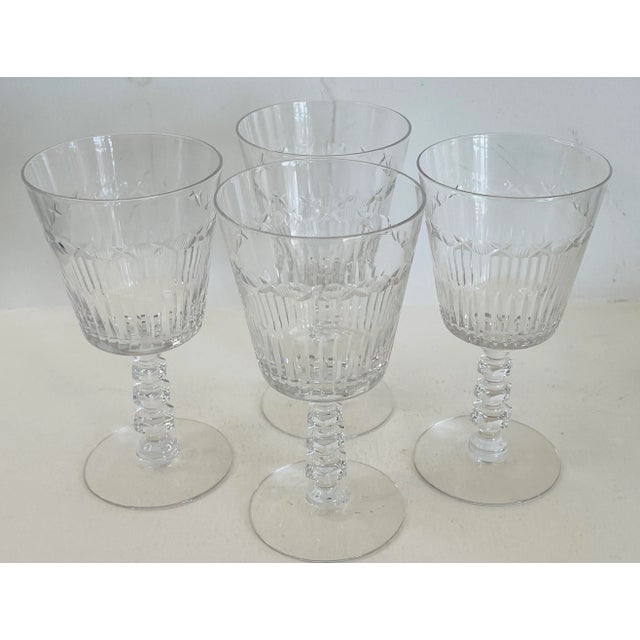 Art Deco 1950s Mitre Cut Glass Wine Stems- Set of 4 For Sale - Image 3 of 6