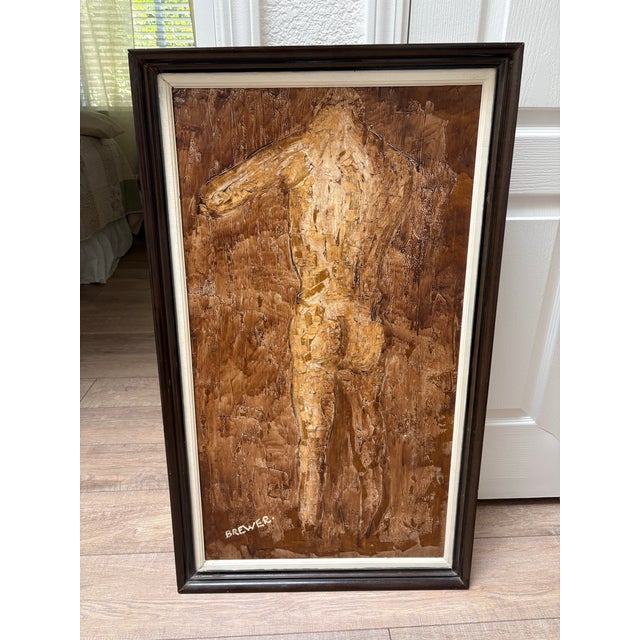 1960s Midcentury Male Nude Torso Large Framed Oil Painting by Richard Caldwell Brewer 1960s For Sale - Image 5 of 12