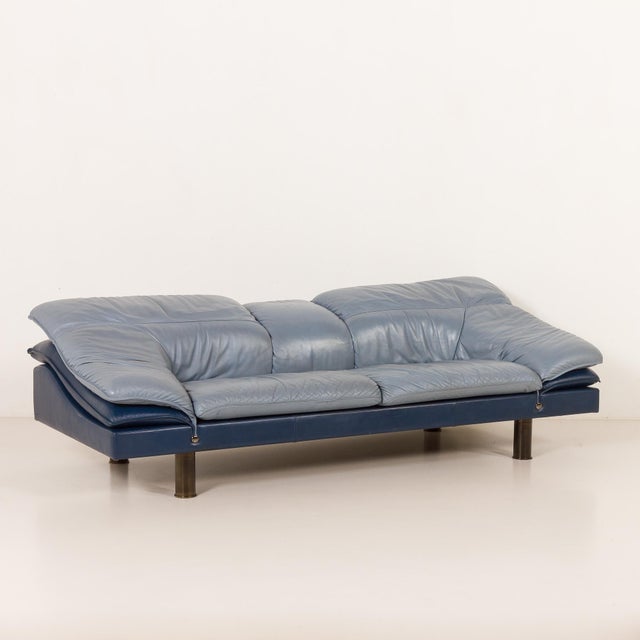 Blue Vintage Italian Space Age Leather Sofa from Poltrona Frau, 1980s For Sale - Image 8 of 18
