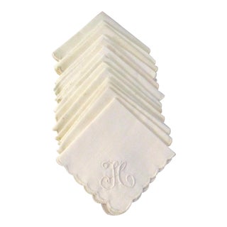 Vintage Mid-Century Monogrammed "H" Cocktail Napkins - Set of 13 For Sale