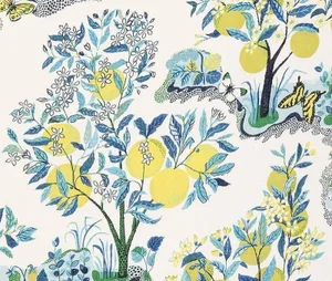 Schumacher Citrus Garden Sheer Fabric in Pool