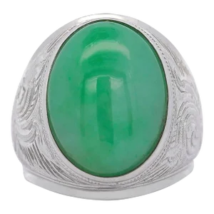 1990s 11 Carat Grade a Jadeite Jade Fei Cui Bezel Set Unisex Solitaire Ring Size 7.75
