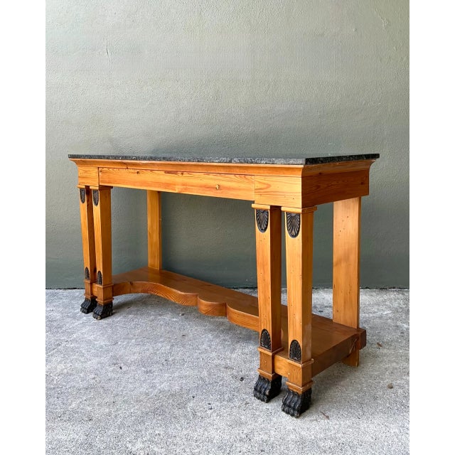Camel Vintage William Switzer Carved Wood Console With Stone Top For Sale - Image 8 of 12