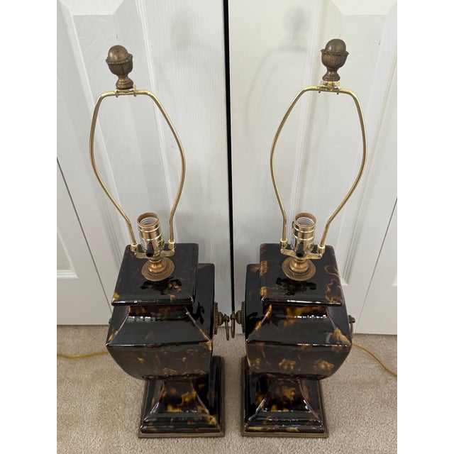Contemporary Currey & Company Crestview Tortoise Shell Ceramic Neoclassical Table Lamps - Pair For Sale - Image 11 of 17