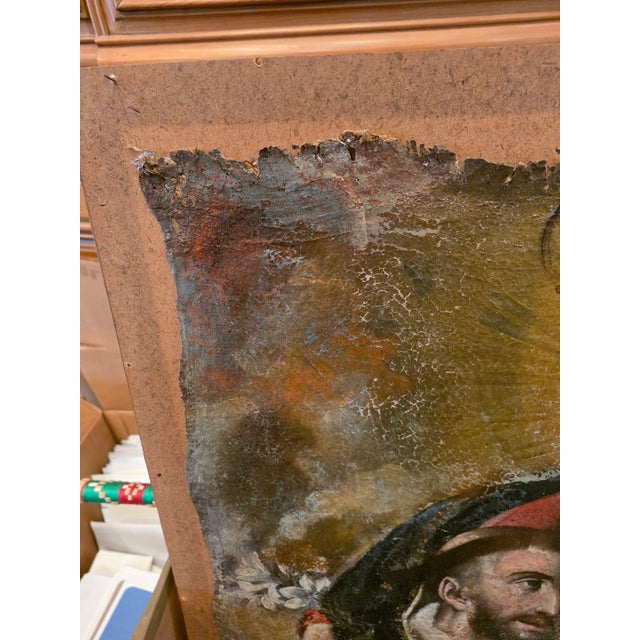 Textile Antique Spanish Colonial Painting on Canvas Under Glass For Sale - Image 7 of 12
