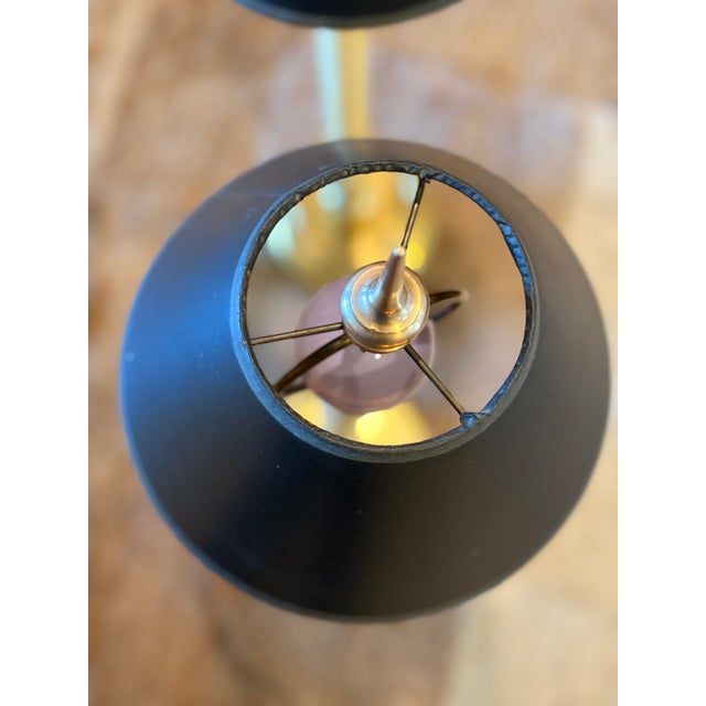 Metal 1980s Chapman Tall Buffet Cast Brass Table Lamps With Original Black Shades - a Pair For Sale - Image 7 of 17