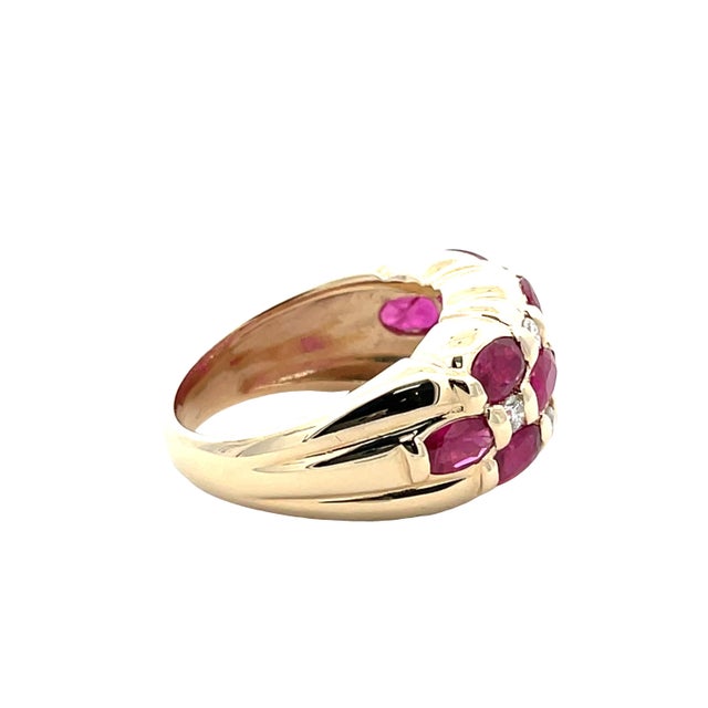 Metal 14k Yellow Gold Oval Ruby & Natural Diamond Dome Design Ring, Size 6 For Sale - Image 7 of 9