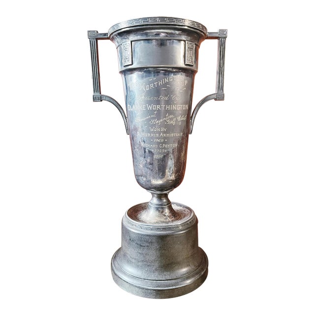 Antique 1928 Silverplated Staunton Golf Club Trophy For Sale
