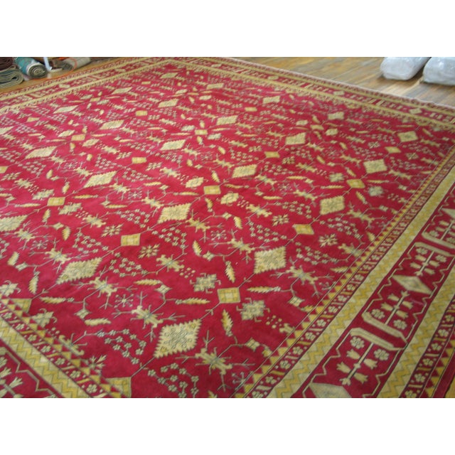 Textile Impressive Red and Yellow Color With Geometric Design Antique Indian Rug For Sale - Image 7 of 8