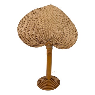 Italian Bamboo, Cane and Rattan Table Lamp with Fan-Shaped Shade in the style of Ingo Maurer, 1960s For Sale