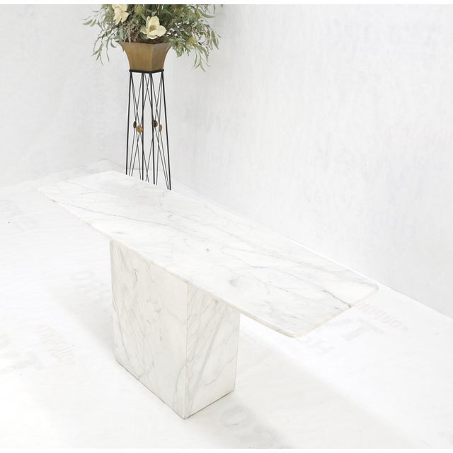 White Carrara Marble Boat Shape Top Pedestal Base Console Table Italian Modern For Sale - Image 6 of 12