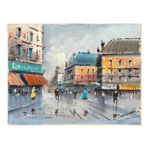 'Boulevard in the Rain', Mid-Century Post-Impressionist Oil