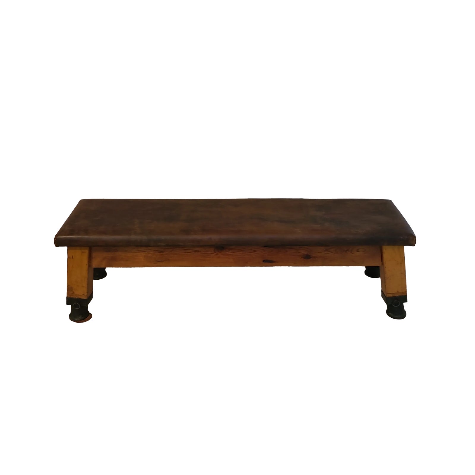 Mid 20th Century Vintage Industrial Leather Bench | Chairish