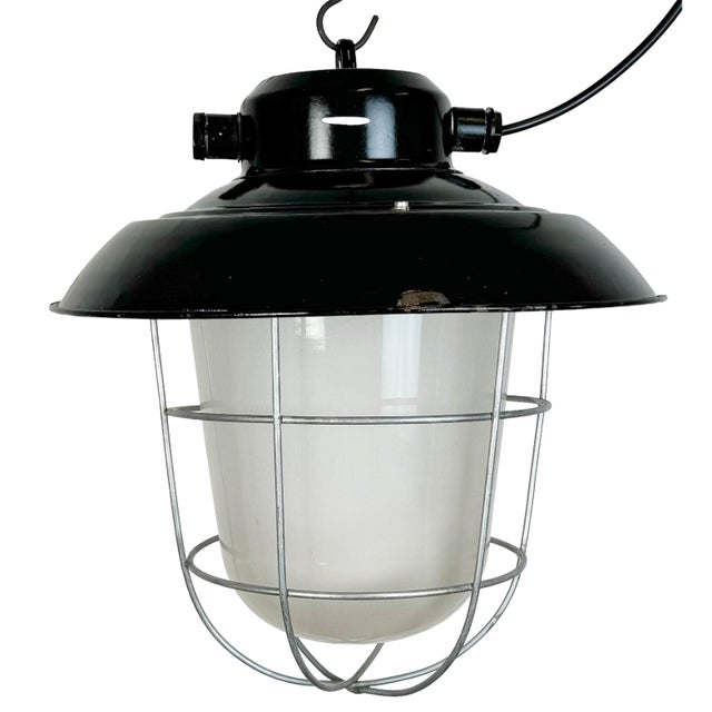 Industrial Black Enamel Factory Hanging Lamp from Elektrosvit, 1960s For Sale - Image 15 of 15
