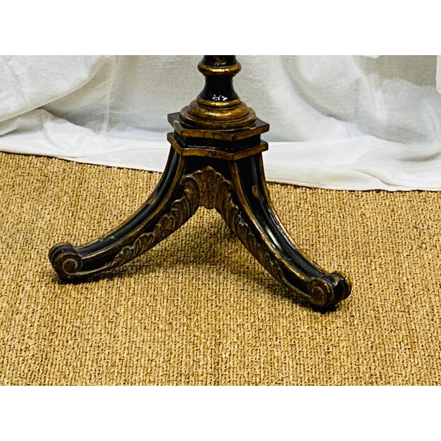 Hollywood Regency Maitland Smith Black and Gilt Floor Candle Stand / Lamp Base With Distressed Finish For Sale - Image 3 of 11