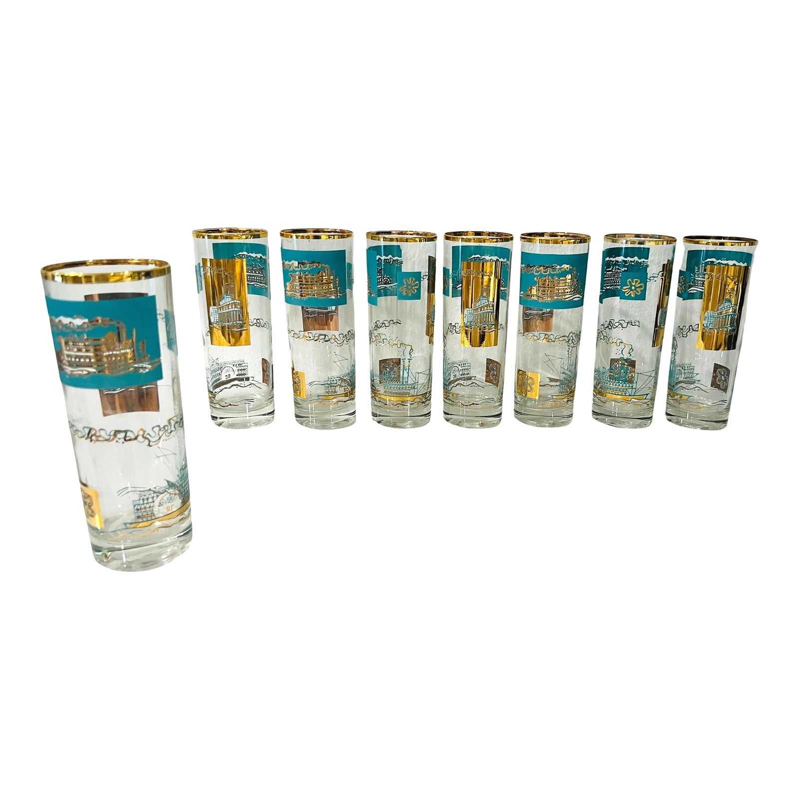 Midcentury 22k Gold Tall Glassware Set of 8 Chairish