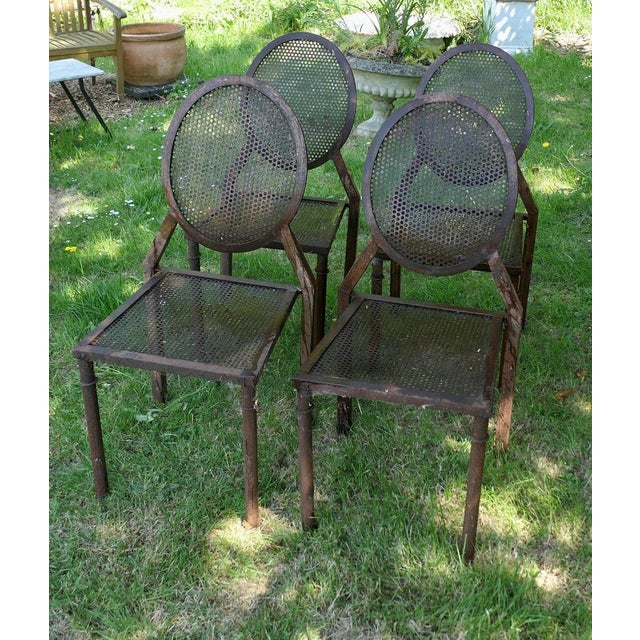 Set of 4 Brutalist Style Iron Stacking Dining/Garden Chairs Great pieces, a set of good heavy iron chairs which have...