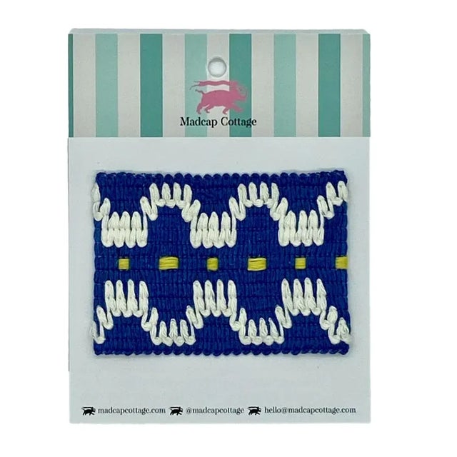 A 2.5” made-in-America performance-yarn Summer in Crete trim sample Care Instructions: Can be washed depending on what it...