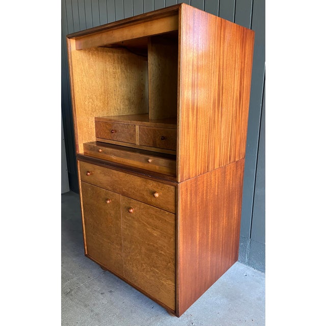 1980s 1980s Hickory Kaylyn "Gear" Mahogany & Birdseye Maple Bar Cabinet Storage Cabinet and Foot For Sale - Image 5 of 16