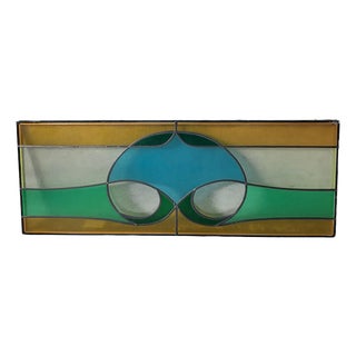 Vintage Geometric Stained Leaded Glass Window Panel For Sale