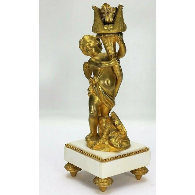 Napoleon III candlestick angel white marble 19155, candlestick from France, circa 1860, an angel carries the candleholder...