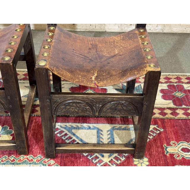 19th Century Antique English Chairs in Oak and Leather, 1800s, Set of 6 For Sale - Image 5 of 18