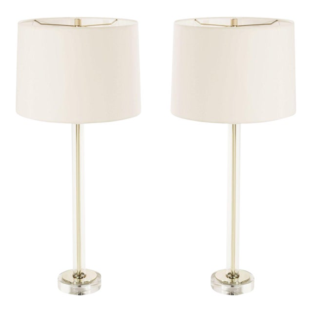 Glass and Brass Table Lamps, C. 1960s For Sale