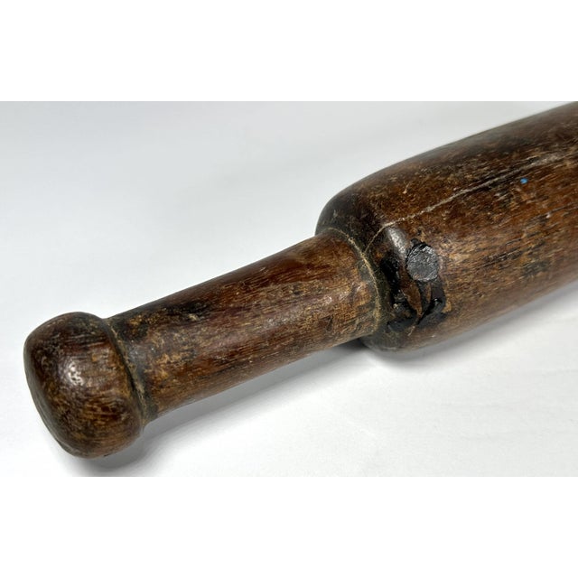 Early 20th Century Antique Wooden Rolling Pin: Primitive Farmhouse Kitchen Decor For Sale - Image 5 of 9