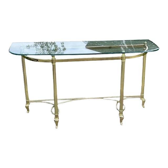 1970s in the Style of LaBarge Brass Console Table With Beveled Glass Top For Sale