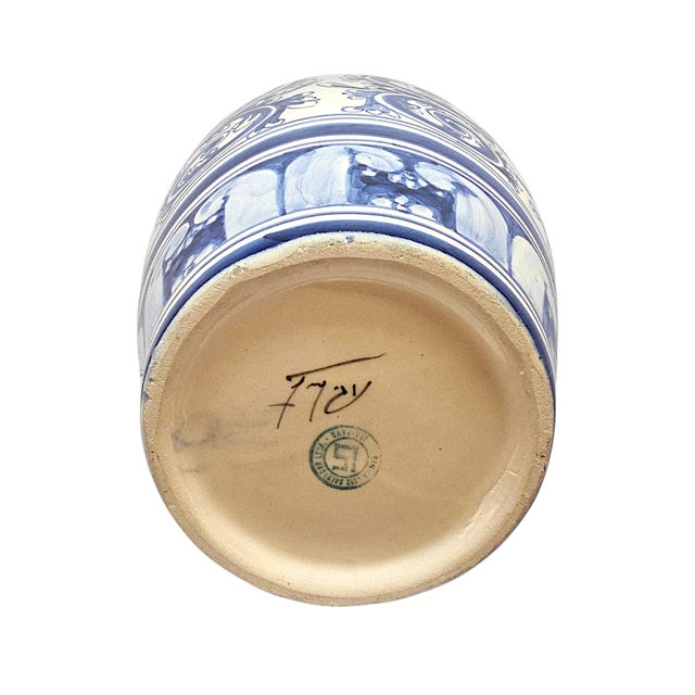 1980s Brazilian Cerâmica Luiz Salvador Hand-Painted Cobalt Blue Faience Vase For Sale - Image 10 of 13