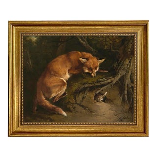 Fox on the Lurk Framed 11x14" Oil Painting Print on Canvas For Sale