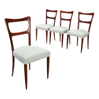 Vintage Chairs in Mahogany and Fabric, Italy, 1950s, Set of 4 For Sale