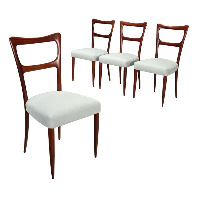Vintage Chairs in Mahogany and Fabric, Italy, 1950s, Set of 4 For Sale