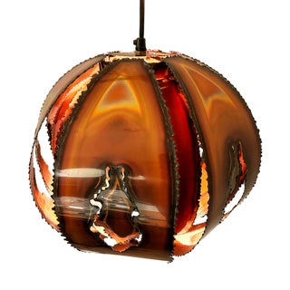 Slice / Flame Cut Copper Pendant Lamp by Svend Aage Holm Sørensen, Denmark, 1960s For Sale
