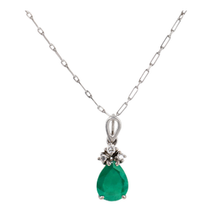 Vintage 1.60 Carat Emerald Diamond 14k White Gold Platinum Necklace