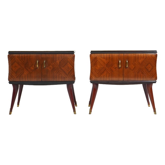 Bedside Tables with Glass Top, 1950s, Set of 2 For Sale