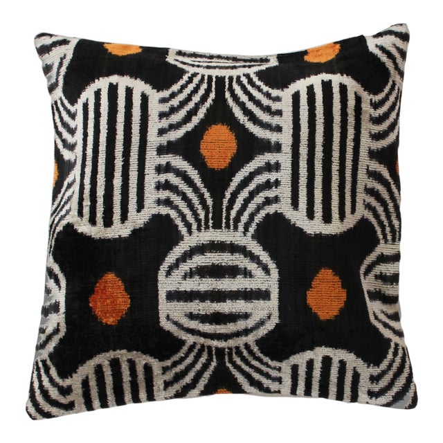 Contemporary Velvet Ikat Bohemian Throw Pillow For Sale