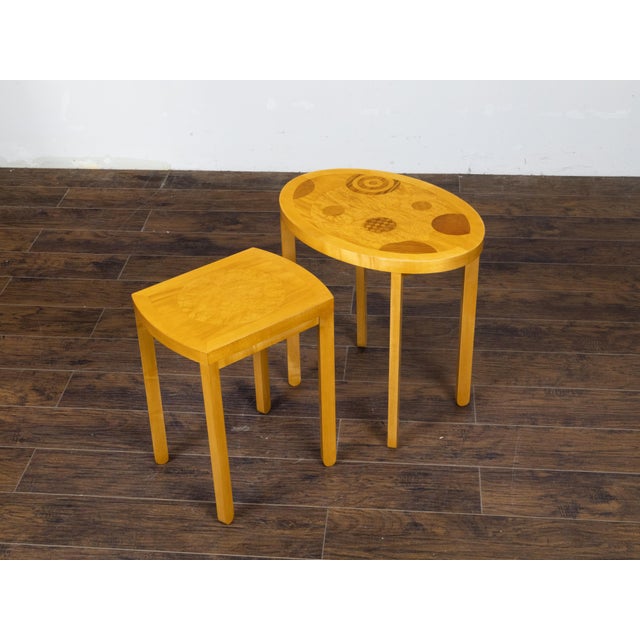 Mid 20th Century Baker Furniture Art Deco Style Nesting Tables with Whimsical Geometric Motifs For Sale - Image 12 of 12