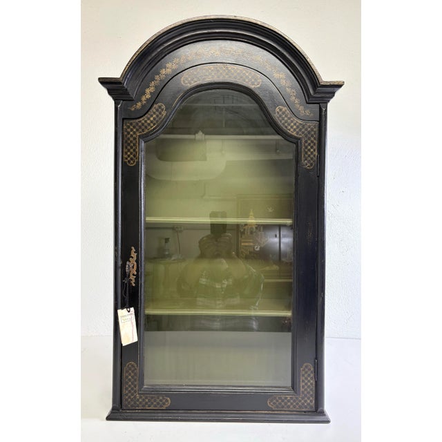 Glass Vintage Hand Painted Chinoiserie Wall Cabinet by Chapman For Sale - Image 7 of 12