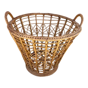 Vintage Rustic European Woven Wicker/Rattan Wastebasket