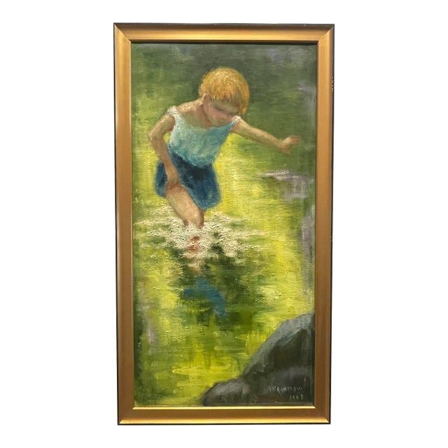 Vintage Painting of Child on Canvas For Sale