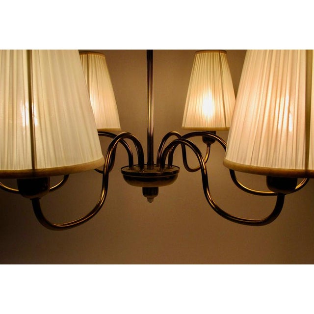 Mid-Century 6-Arm Chandelier in Brass with Silk Shades by Rupert Nikoll, 1958 For Sale - Image 13 of 16
