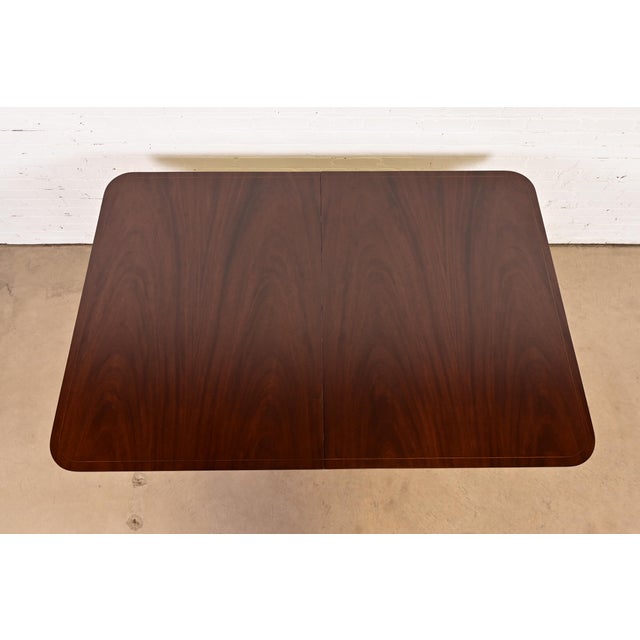 Wood Baker Furniture Style Georgian Banded Mahogany Double Pedestal Extension Dining Table, Newly Refinished For Sale - Image 7 of 11