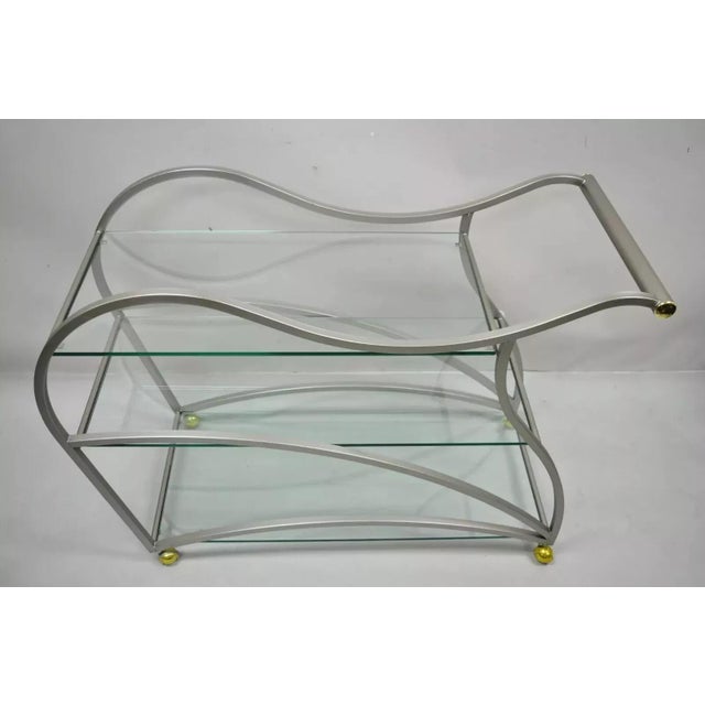 Traditional Late 20th Century Design Institute of America Rick Lee Style Brushed Nickel Metal Sculptural Bar Cart For Sale - Image 3 of 9
